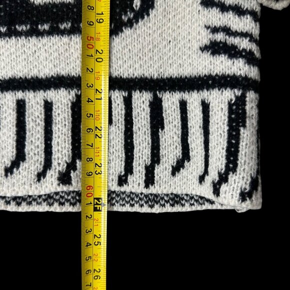 Cartoon Knit Sweater Graffiti Print Mock Neck Fake Pockets Cardigan Look Chunky - Picture 7 of 7